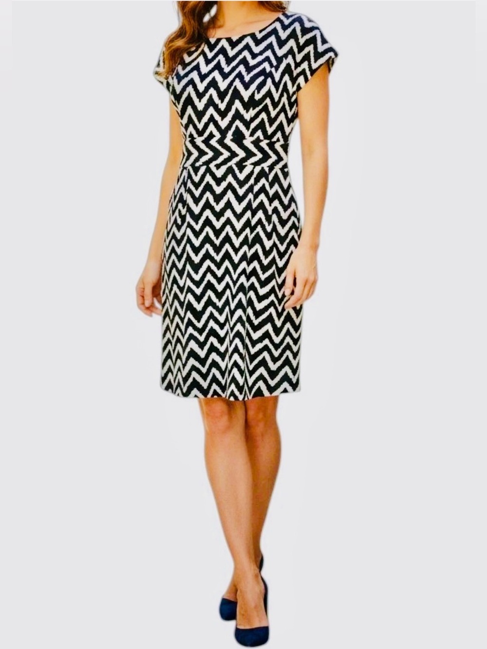MILLY Chevron Cap-Sleeve Dress